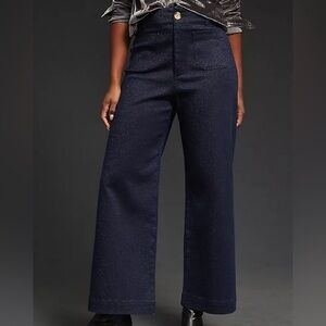 Maeve (XS) The Colette High-Rise Wide Leg Sparkly Denim Dark Blue Jeans